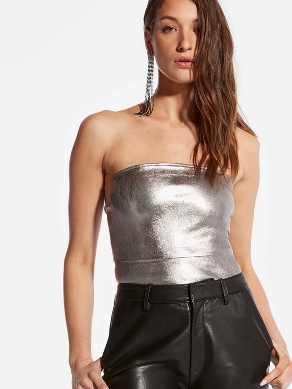 AS by DF  Metallic Strapless All Leather Champagne Metallic Tube Camisole